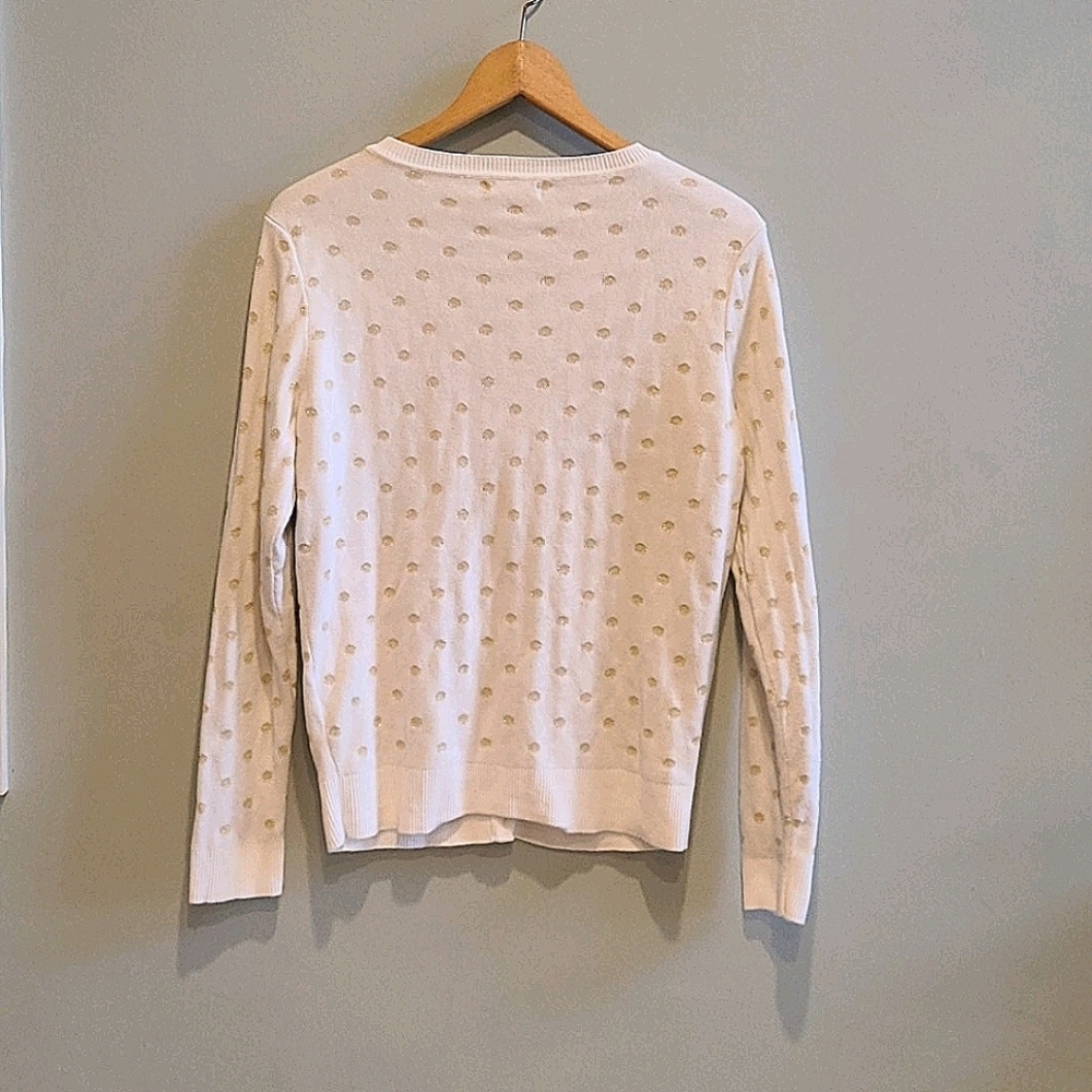NEW York & Company White/Gold Polka Dot Cardigan - Picture 5 of 7